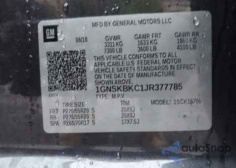 2018 Chevrolet Tahoe Lt from USA, damaged, VIN 1GNSKBKC1JR377785